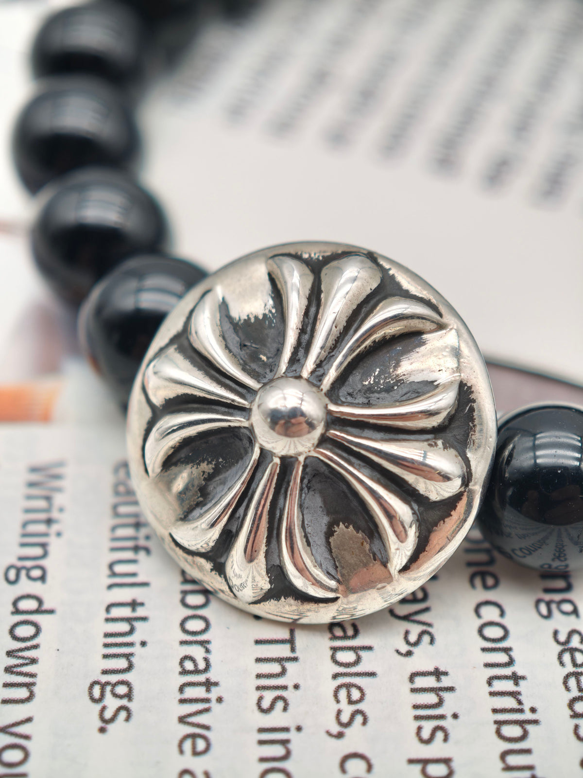 Chrome Hearts - Other - 925 sterling silver charm with black agate beads - Multicolour - (One size; 17-18 cm wrist fit; 10 mm beads)