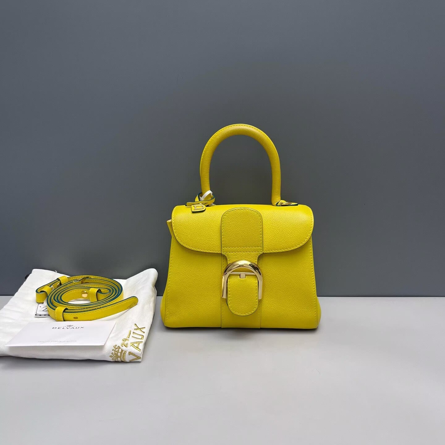 Delvaux - Brilliant Mini - Grained leather - Lemon Yellow with Gold-Tone Hardware - (mini)