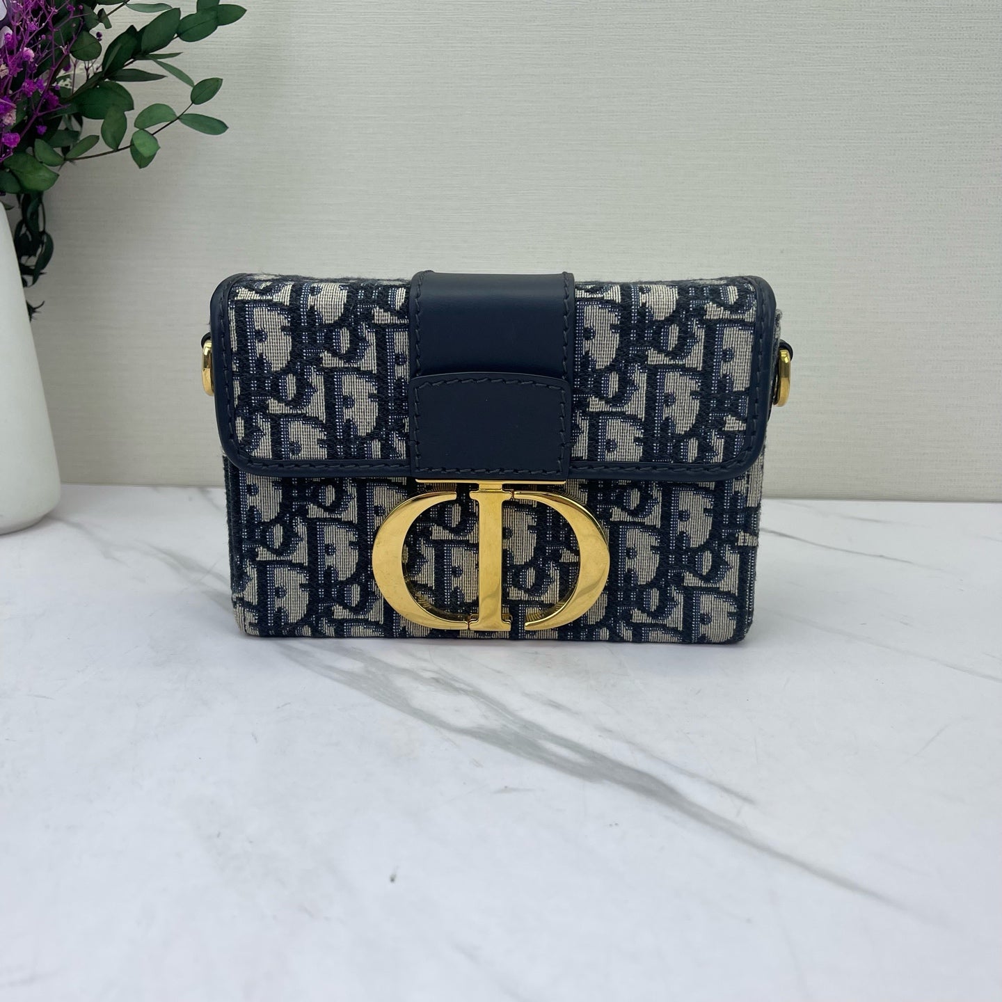 Dior - 30 Montaigne Box Bag - Jacquard canvas and cowhide leather - Navy and Beige - (mini)