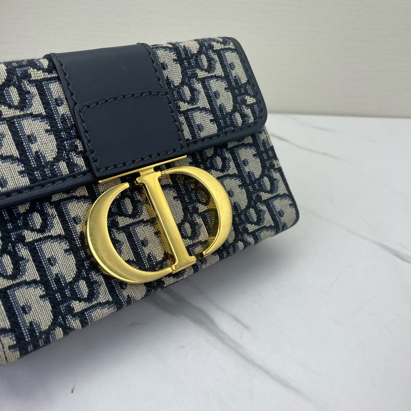 Dior - 30 Montaigne Box Bag - Jacquard canvas and cowhide leather - Navy and Beige - (mini)