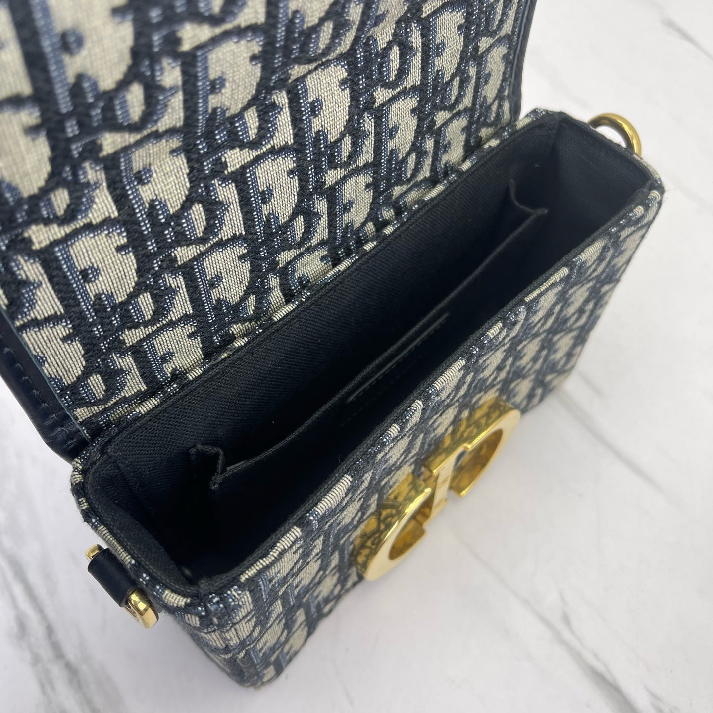 Dior - 30 Montaigne Box Bag - Jacquard canvas and cowhide leather - Navy and Beige - (mini)