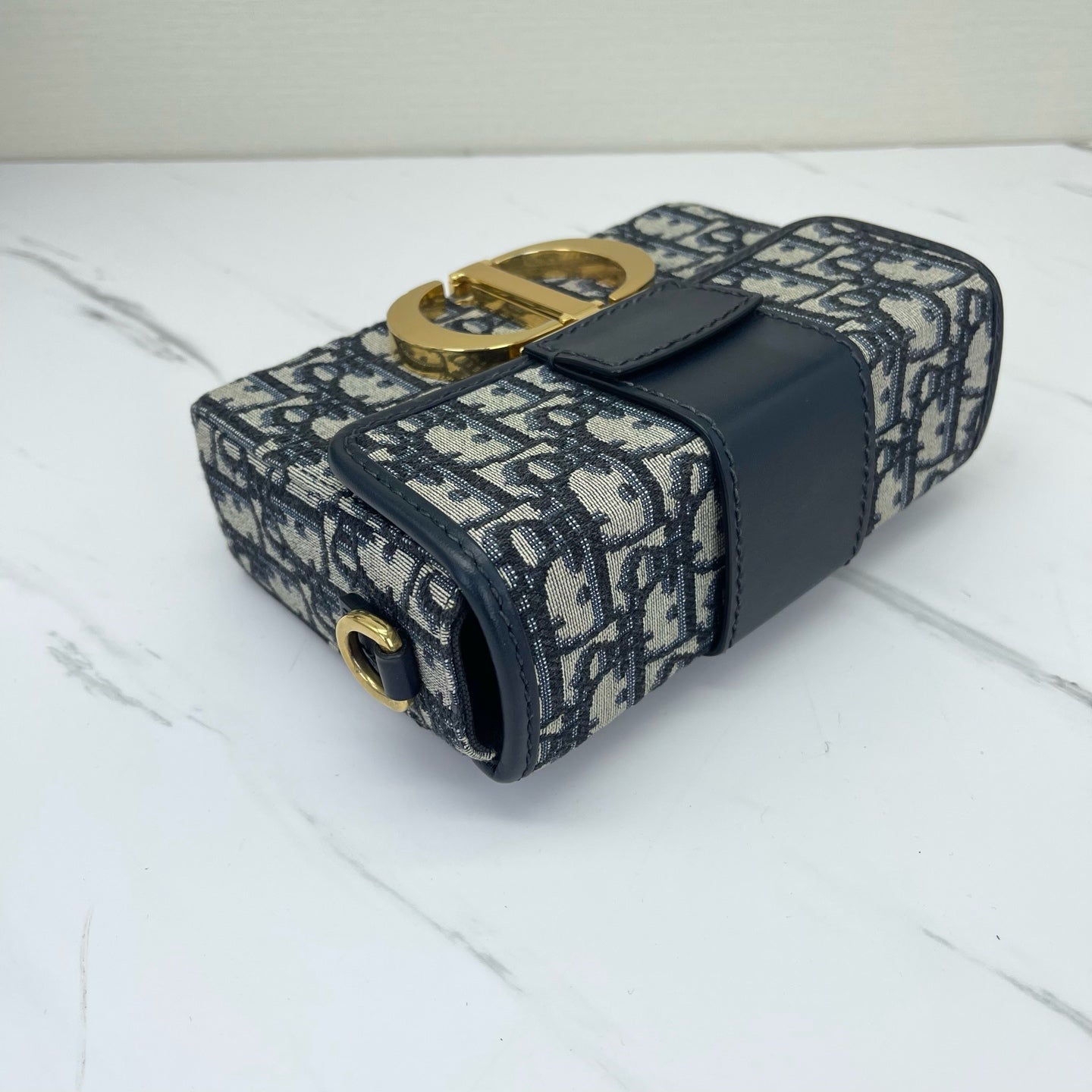 Dior - 30 Montaigne - Dior Oblique jacquard canvas with calfskin leather trim - Navy Blue and Beige - (mini)