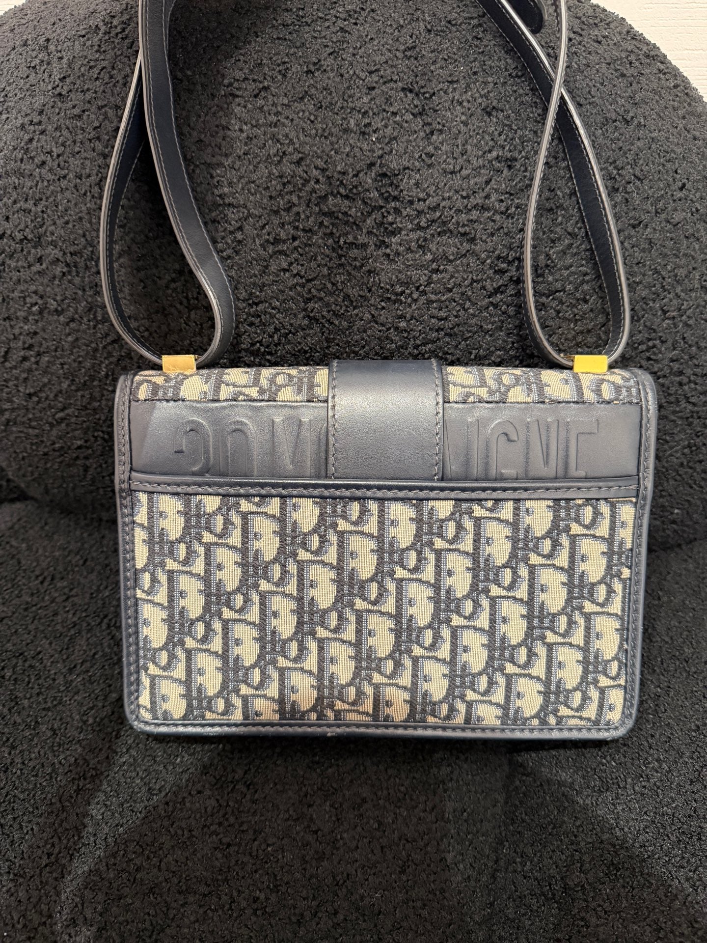 Dior - 30 Montaigne Flap Bag - Dior Oblique jacquard canvas with leather trim - Navy Blue and Beige - (medium)