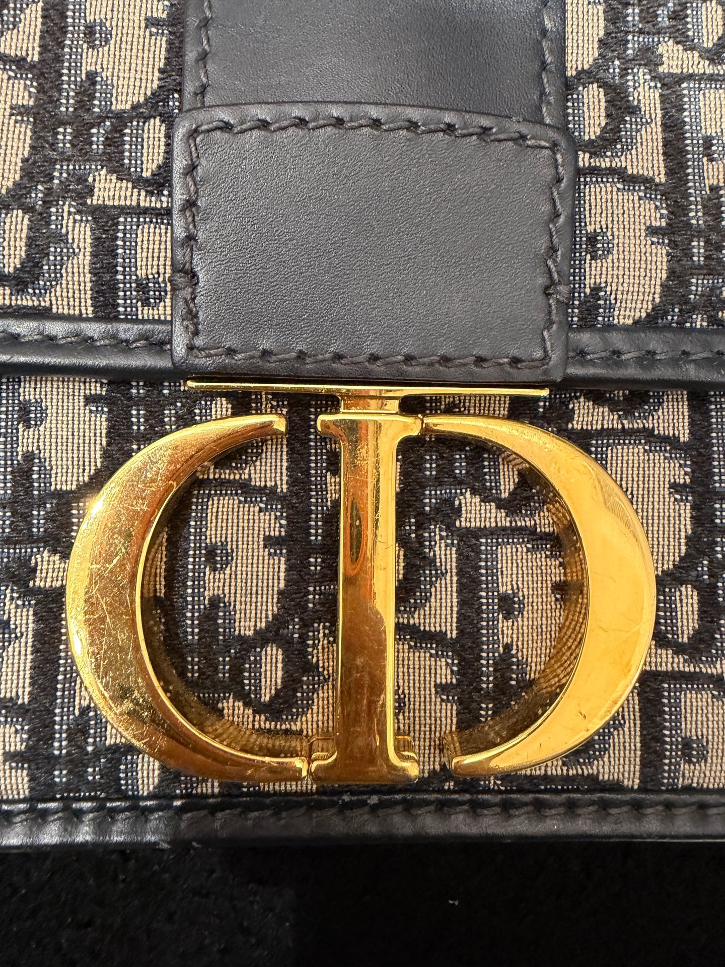 Dior - 30 Montaigne Flap Bag - Dior Oblique jacquard canvas with leather trim - Navy Blue and Beige - (medium)