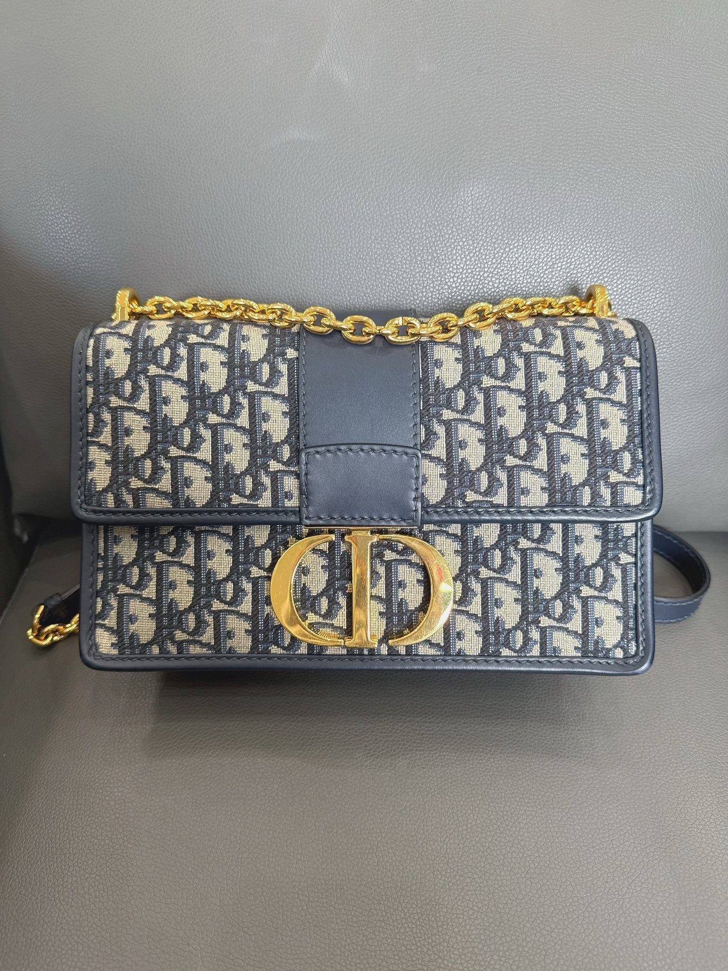 Dior - 30 Montaigne - Oblique canvas with leather trim - Blue - (Small)