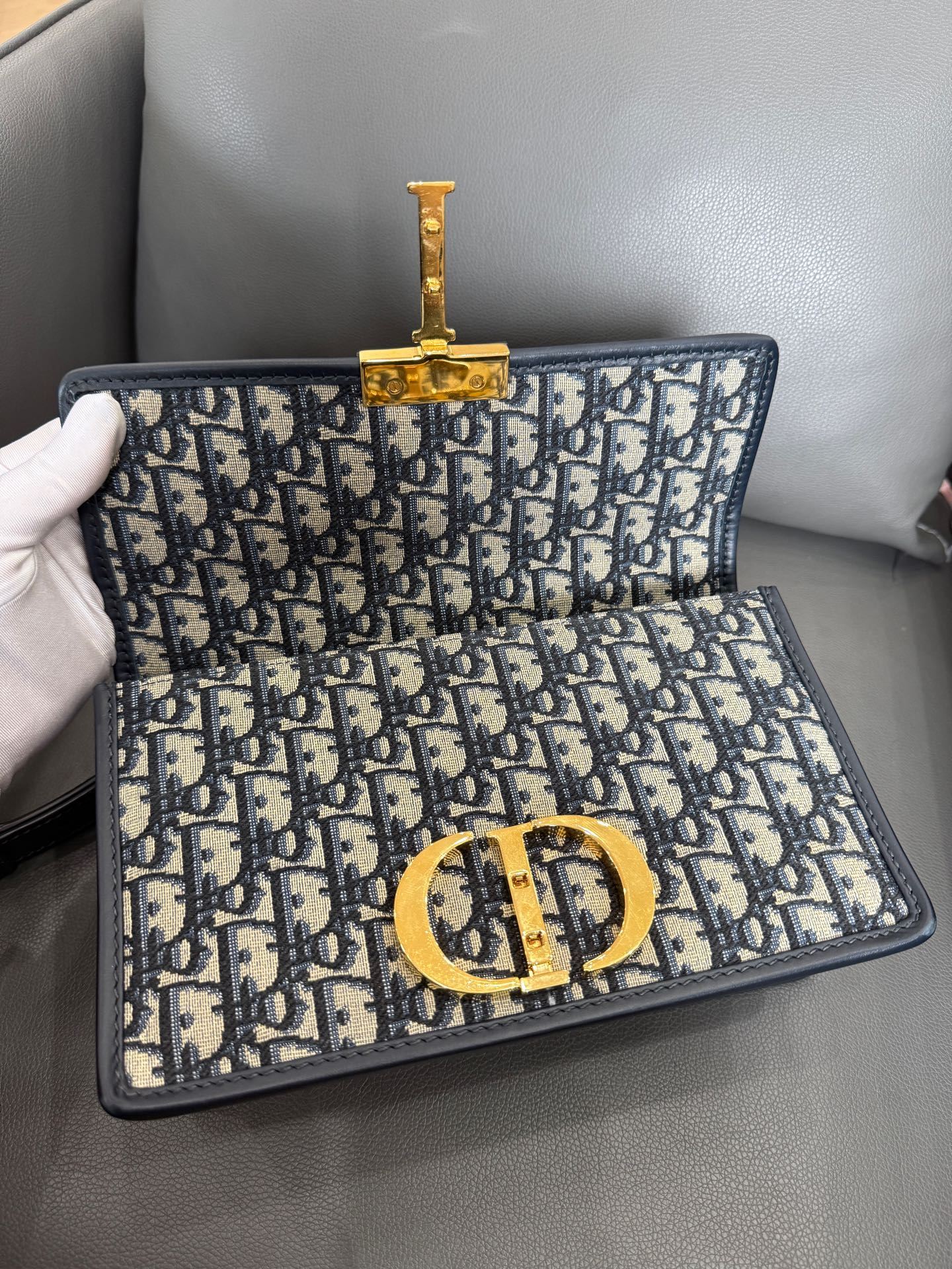 Dior - 30 Montaigne - Oblique canvas with leather trim - Blue - (Small)