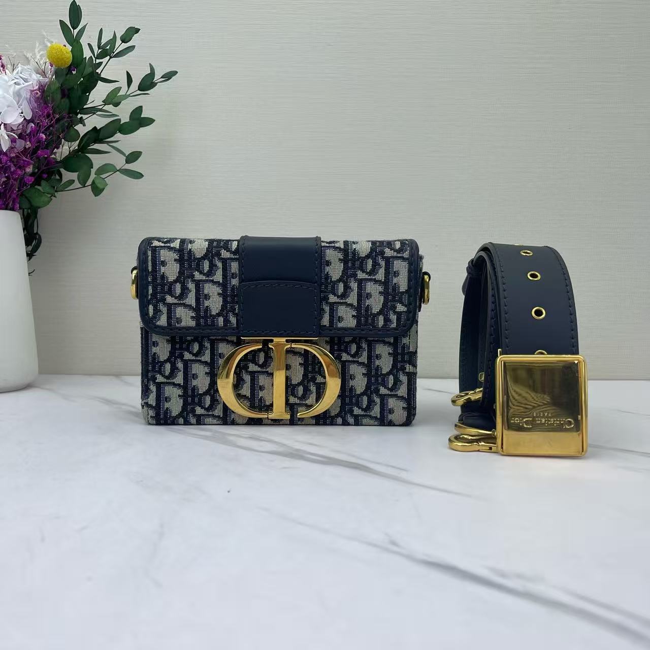 Dior - 30 Montaigne - Oblique jacquard canvas and cowhide leather - Navy Blue - (mini)