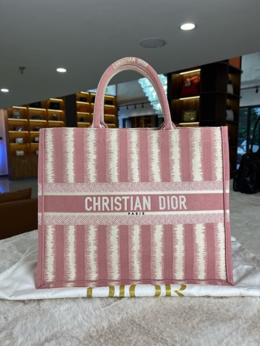 Dior - Book Tote D-Stripes - Cloth - Pink