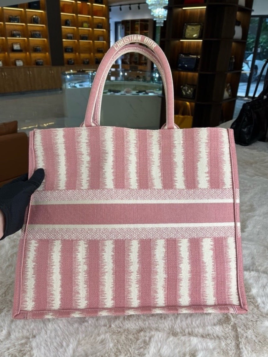 Dior - Book Tote D-Stripes - Cloth - Pink