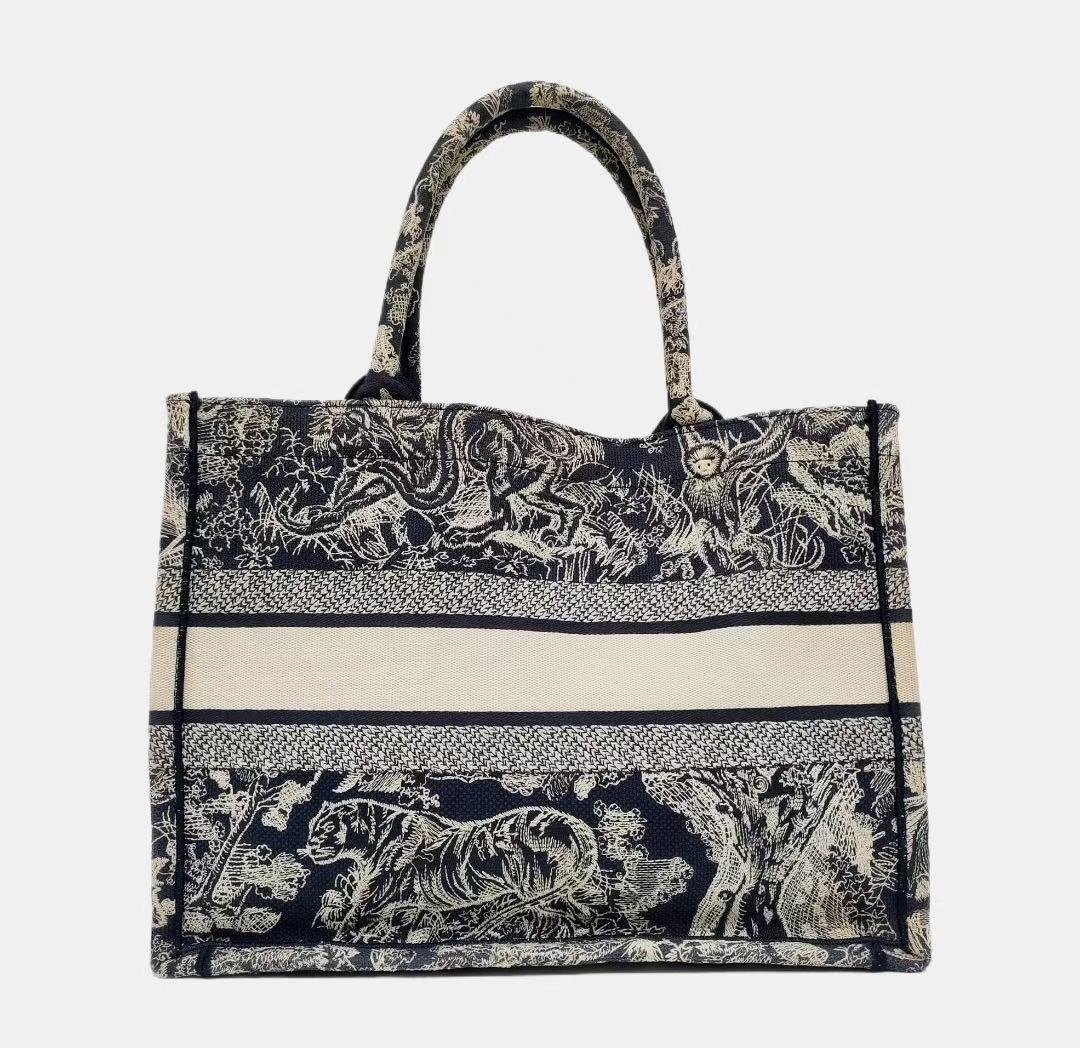 Dior - Book Tote - Embroidered canvas - Blue and Beige - (Small)