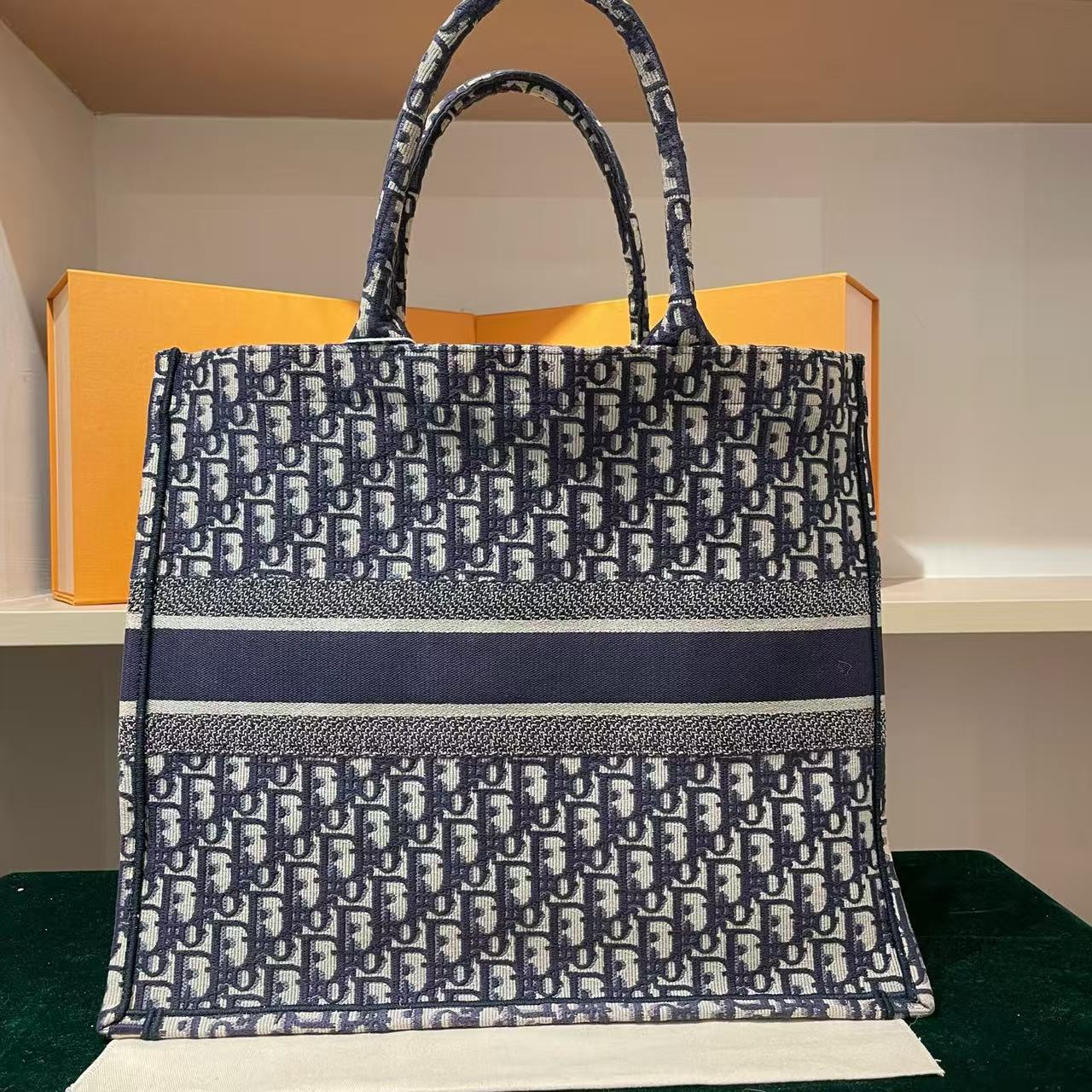 Dior - Book Tote - Embroidered canvas - Blue - (large)