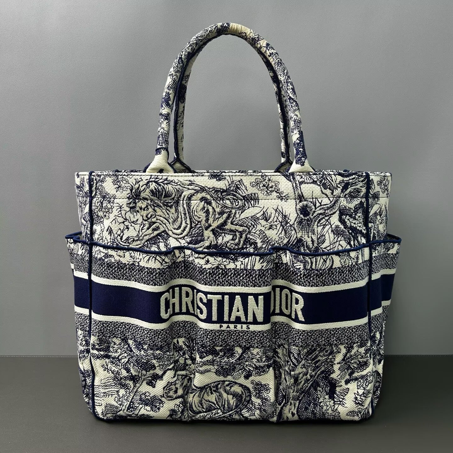 Dior - Book Tote - Embroidered canvas - Ecru and Blue - (large)