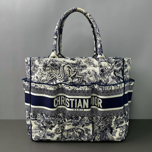 Dior - Book Tote - Embroidered canvas - Ecru and Blue - (large)