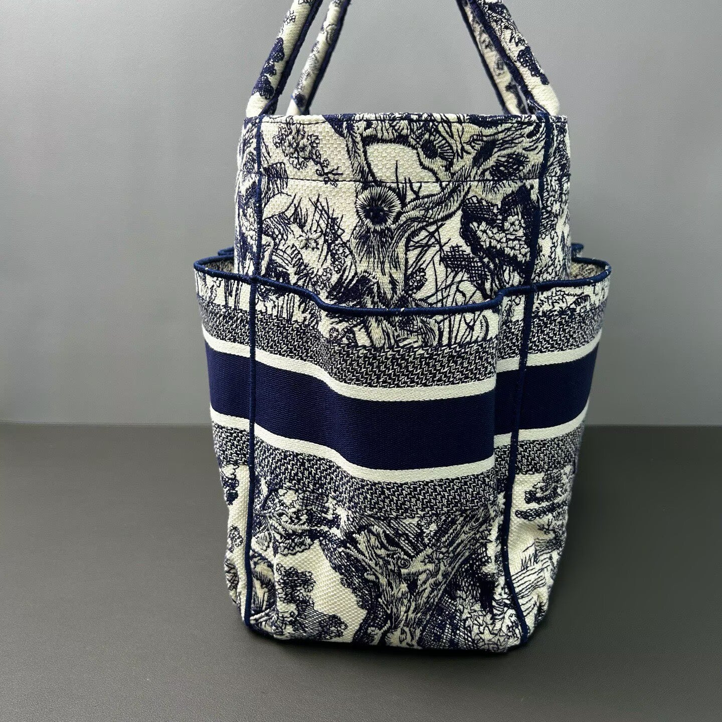 Dior - Book Tote - Embroidered canvas - Ecru and Blue - (large)