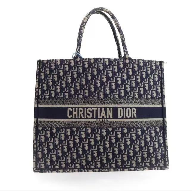 Dior - Book Tote - Embroidered canvas - Navy and Beige - (Large)