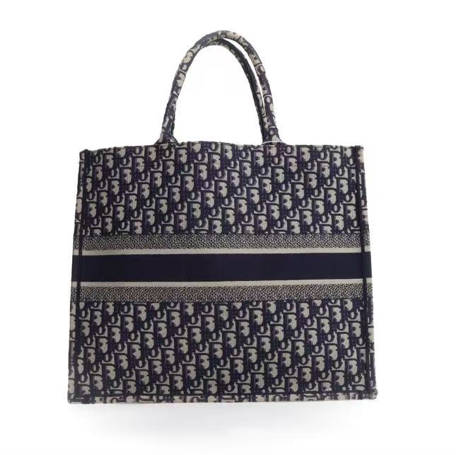 Dior - Book Tote - Embroidered canvas - Navy and Beige - (Large)