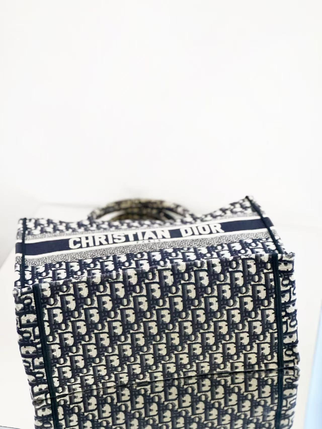 Dior - Book Tote - Embroidered canvas - Navy Blue and Beige - (Medium)
