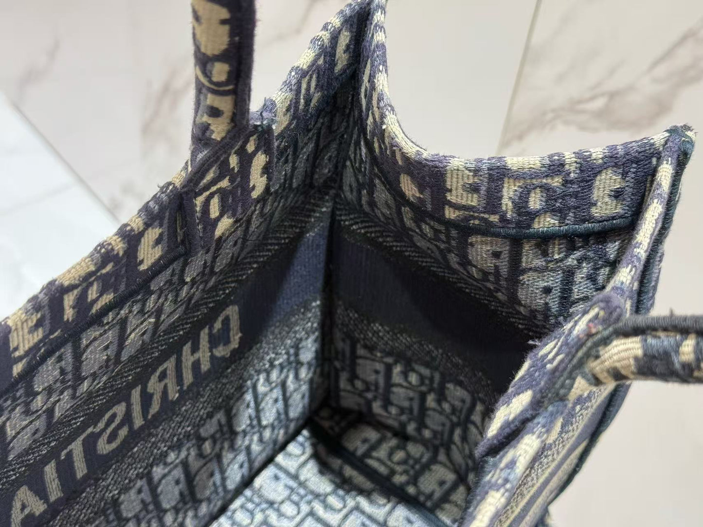Dior - Book Tote - Embroidered canvas - Navy Blue and Beige - (Medium)