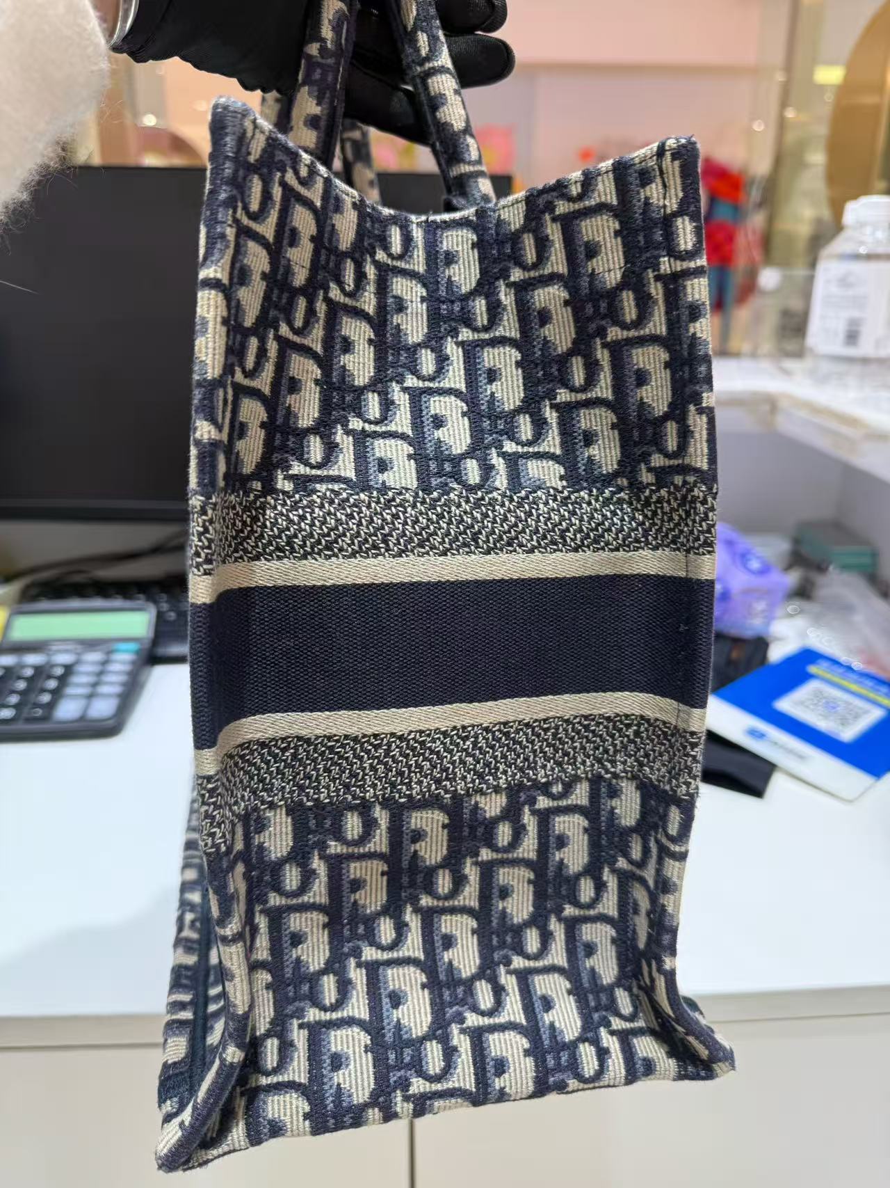 Dior - Book Tote - Embroidered canvas - Navy Blue and Beige - (Medium)