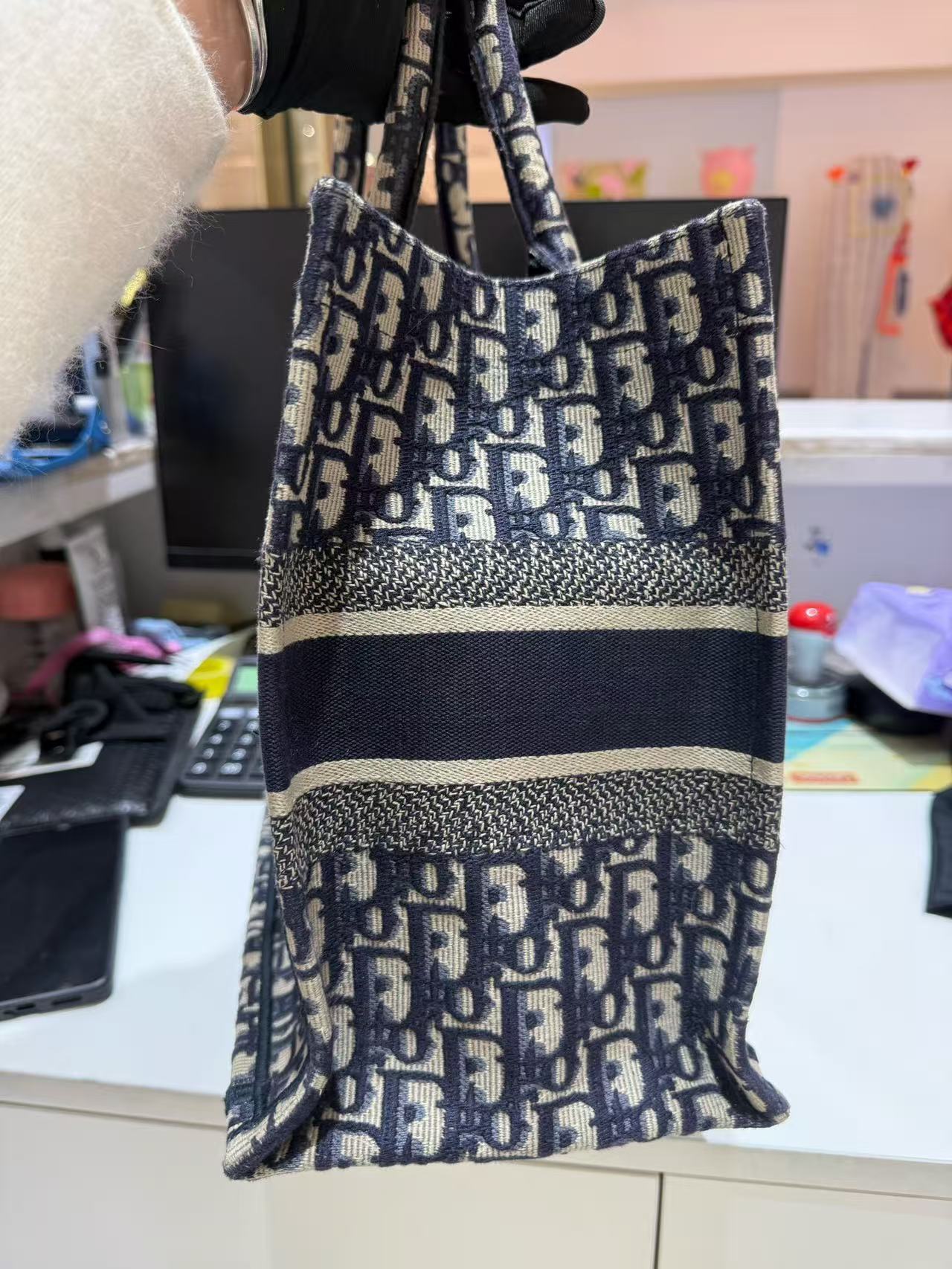 Dior - Book Tote - Embroidered canvas - Navy Blue and Beige - (Medium)