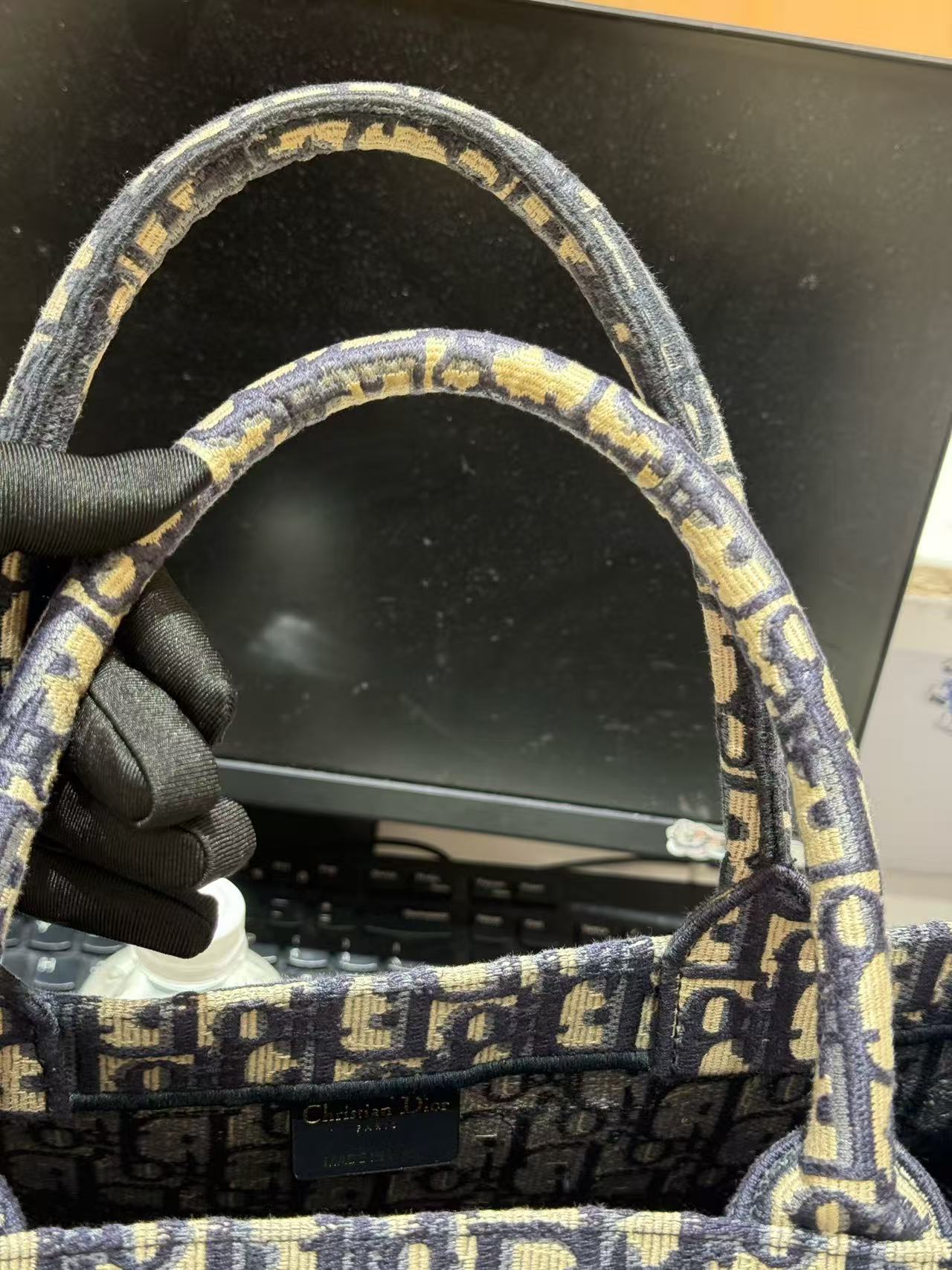 Dior - Book Tote - Embroidered canvas - Navy Blue and Beige - (Medium)
