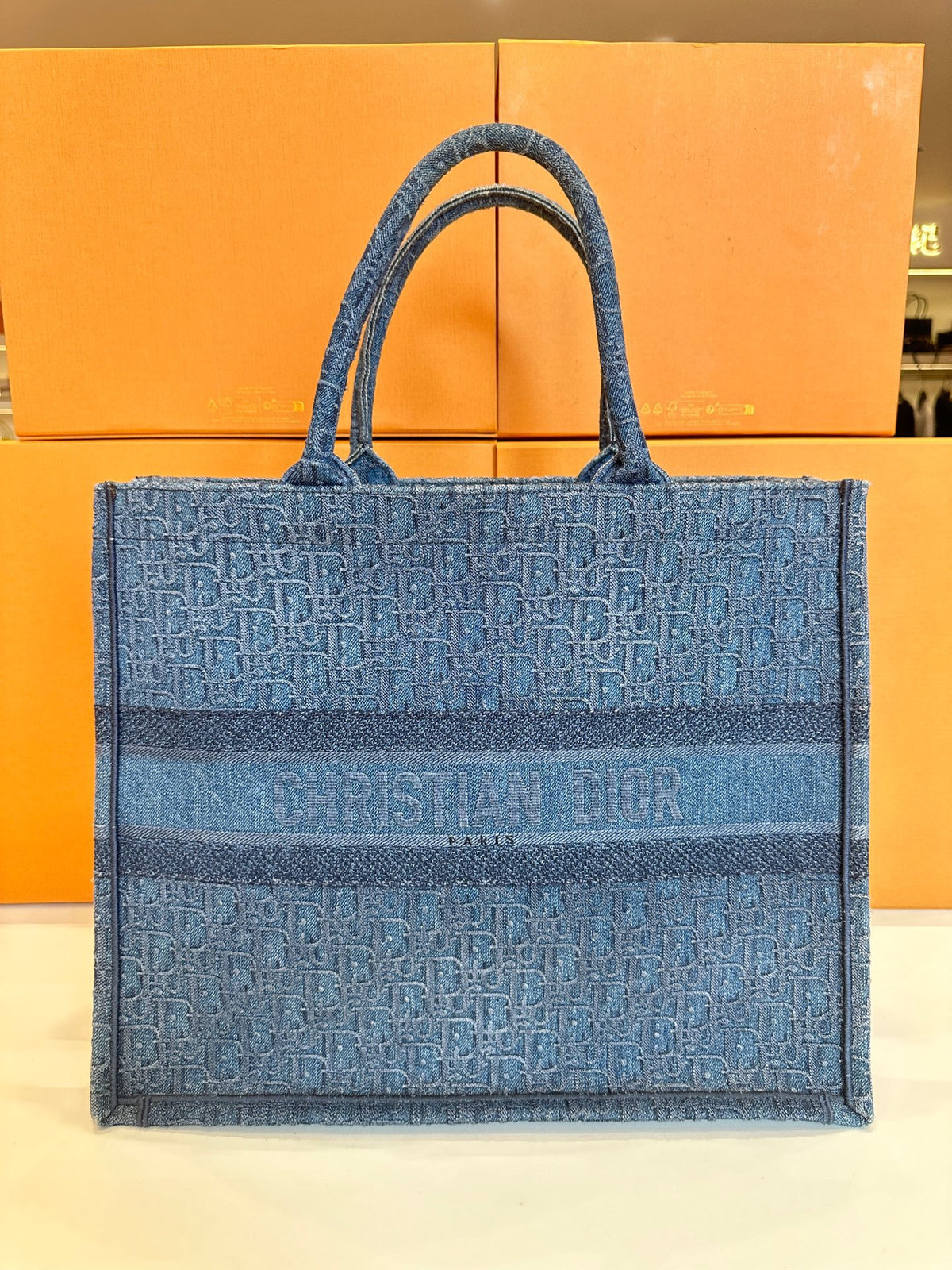 Dior - Book Tote Large - Denim - Jeans - Blue - (large)