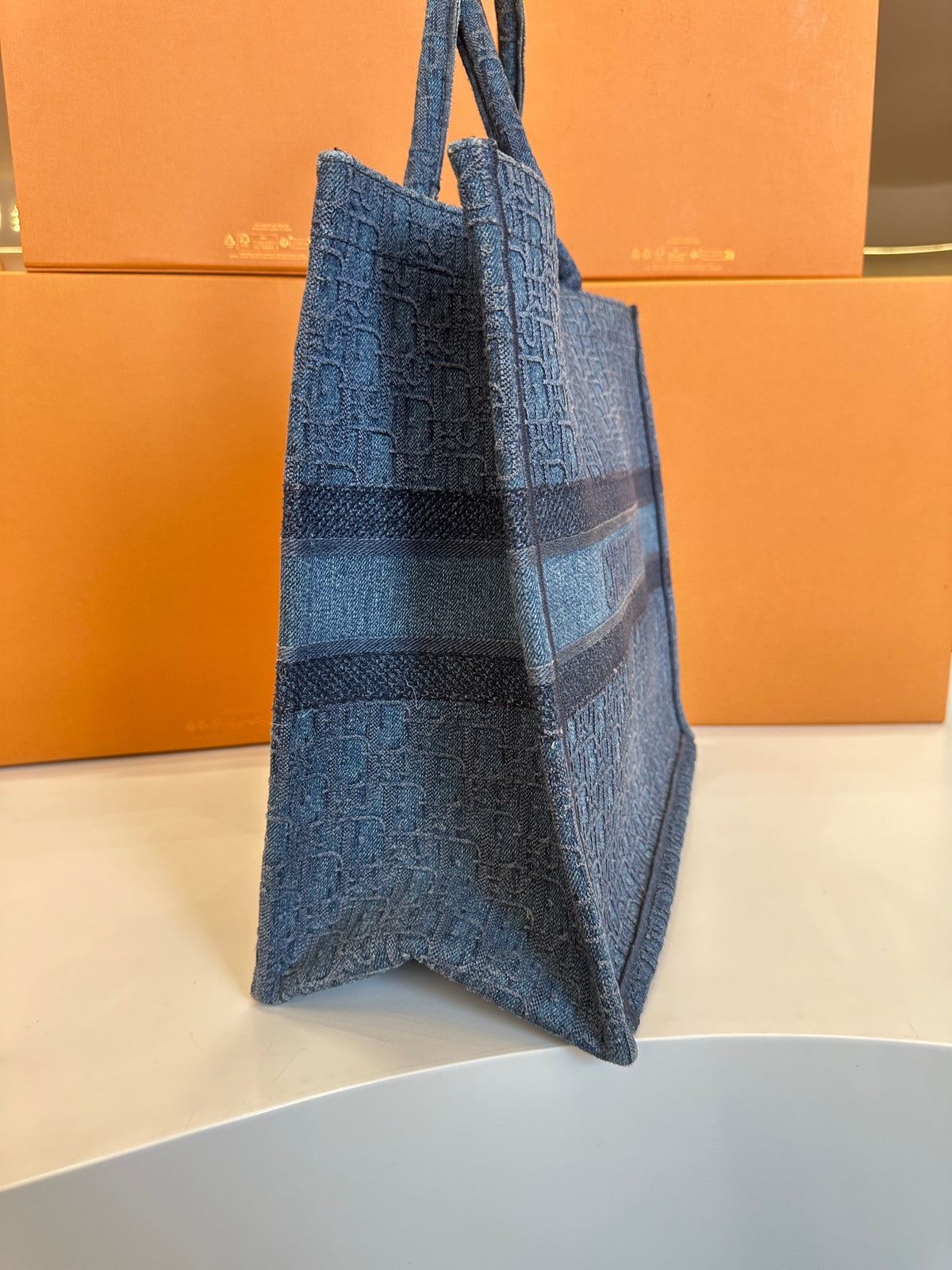Dior - Book Tote Large - Denim - Jeans - Blue - (large)
