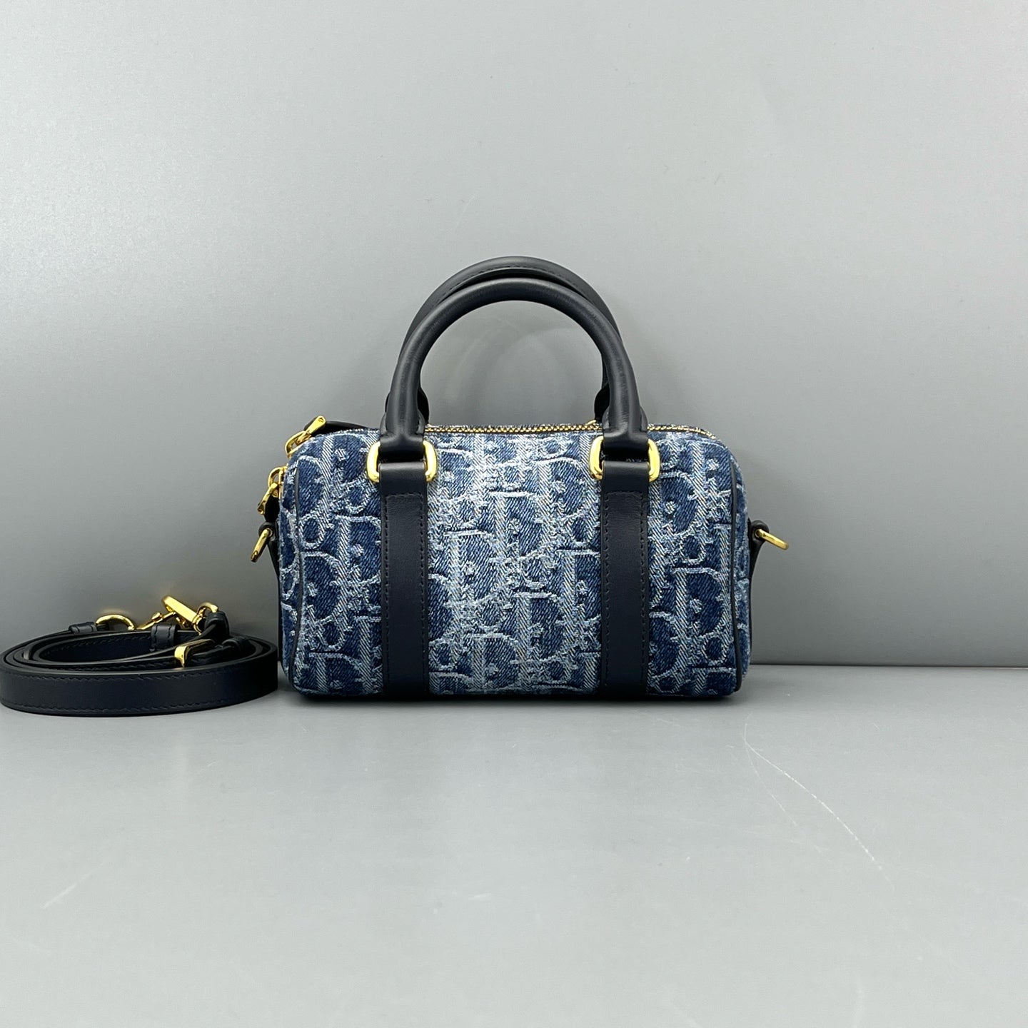 Dior - Boston Bag - Denim with leather trim - Blue - (mini)