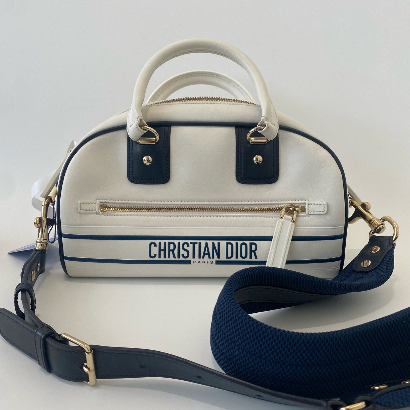 Dior - Bowling bag - Leather - White with Navy Accents - (Small)