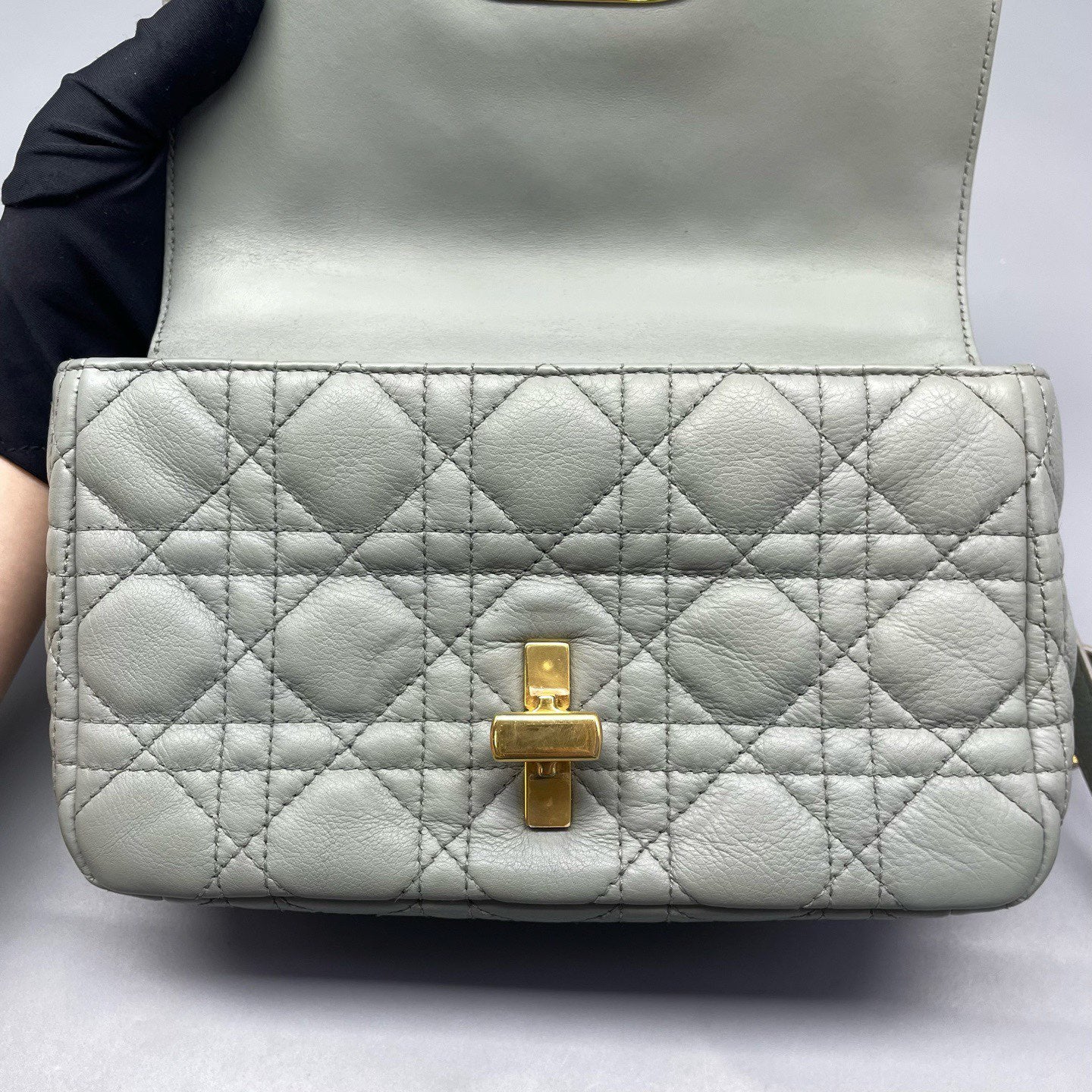 Dior - Caro - Calfskin leather - Muted blue-grey with Gold-Tone Hardware - (mini)