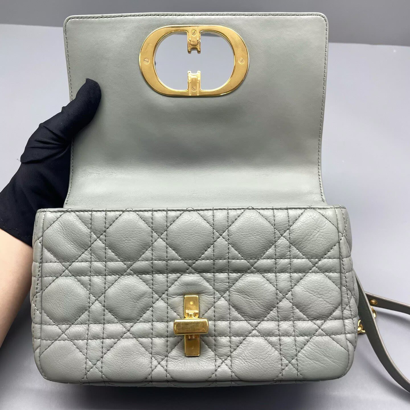 Dior - Caro - Calfskin leather - Muted blue-grey with Gold-Tone Hardware - (mini)