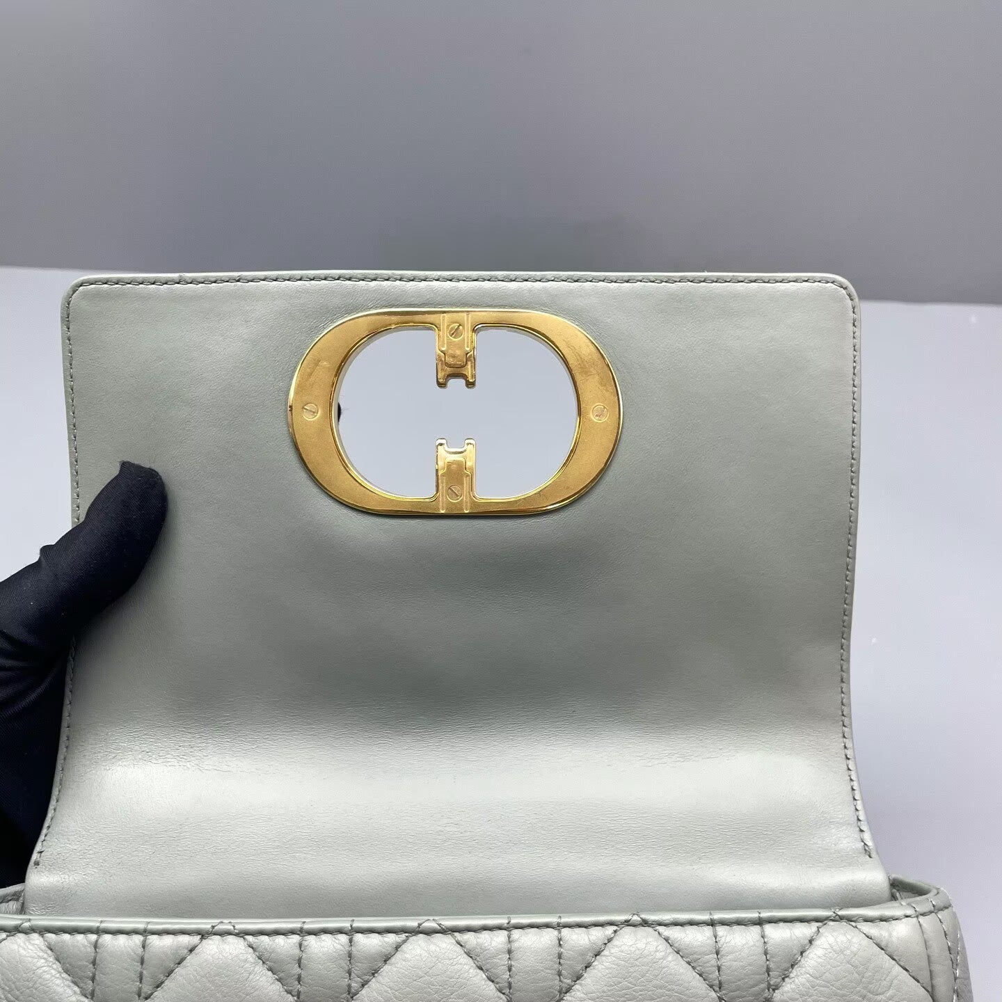 Dior - Caro - Calfskin leather - Muted blue-grey with Gold-Tone Hardware - (mini)