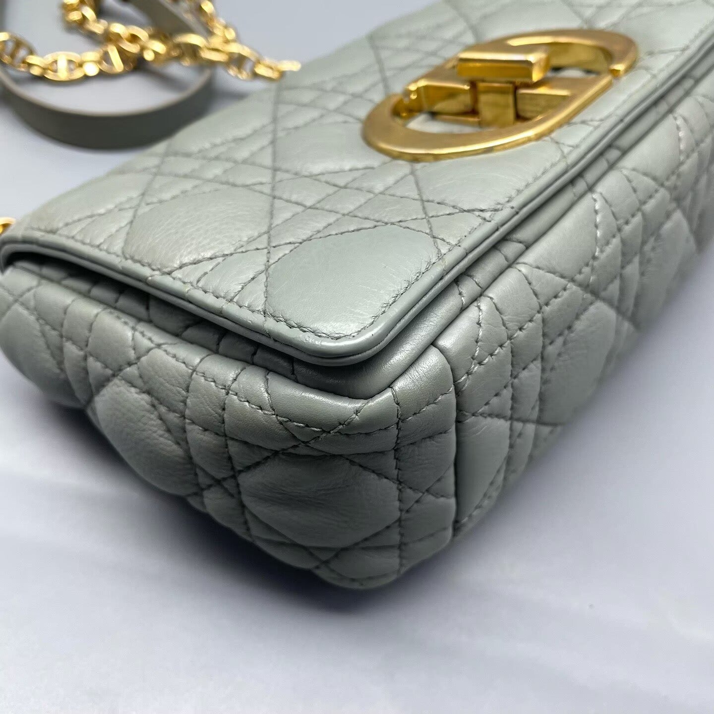 Dior - Caro - Calfskin leather - Muted blue-grey with Gold-Tone Hardware - (mini)
