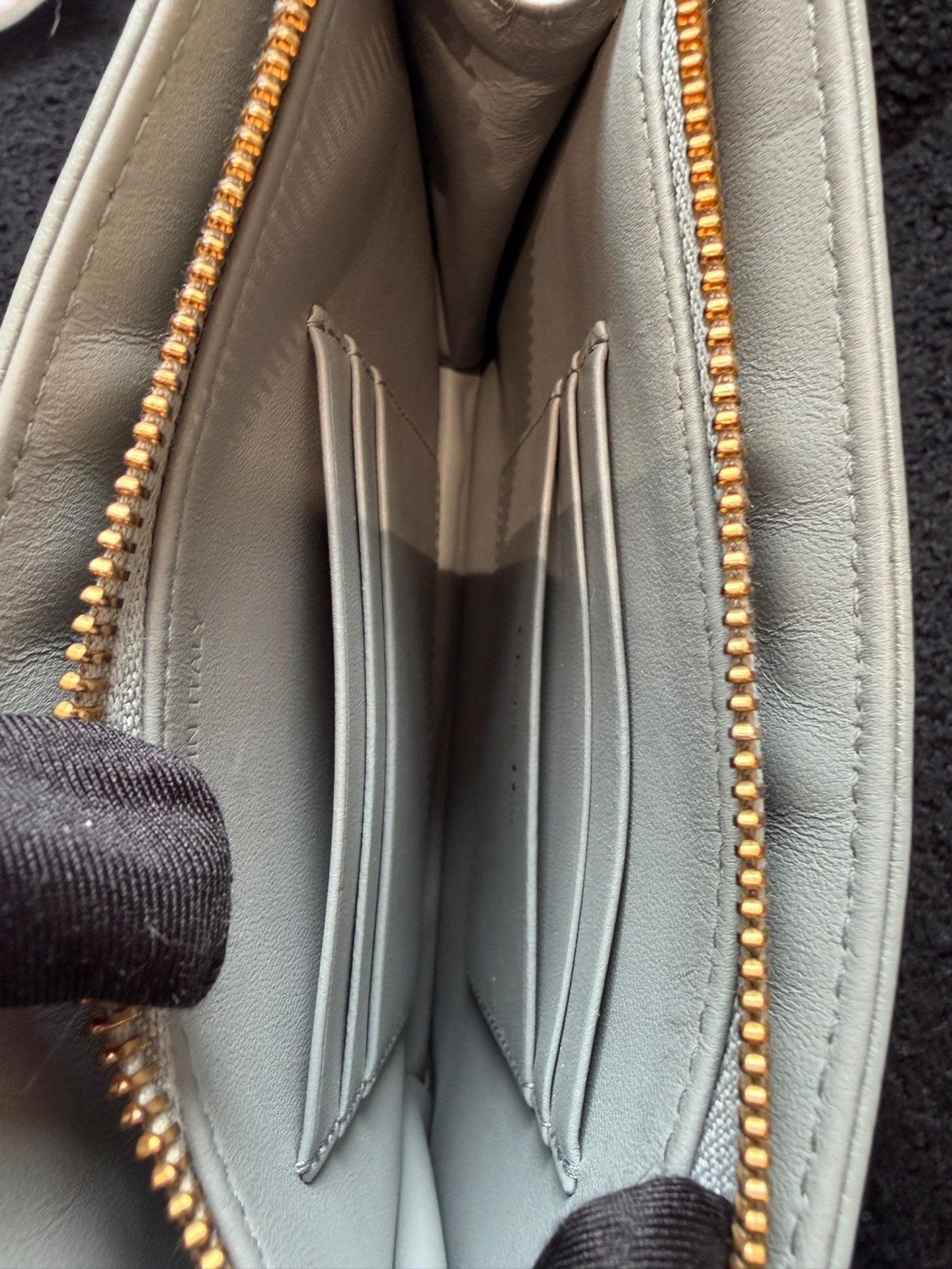 Dior - Caro Chain Pouch - Grained calfskin leather - Cloud Mist Blue with Gold-Tone Hardware - (mini)