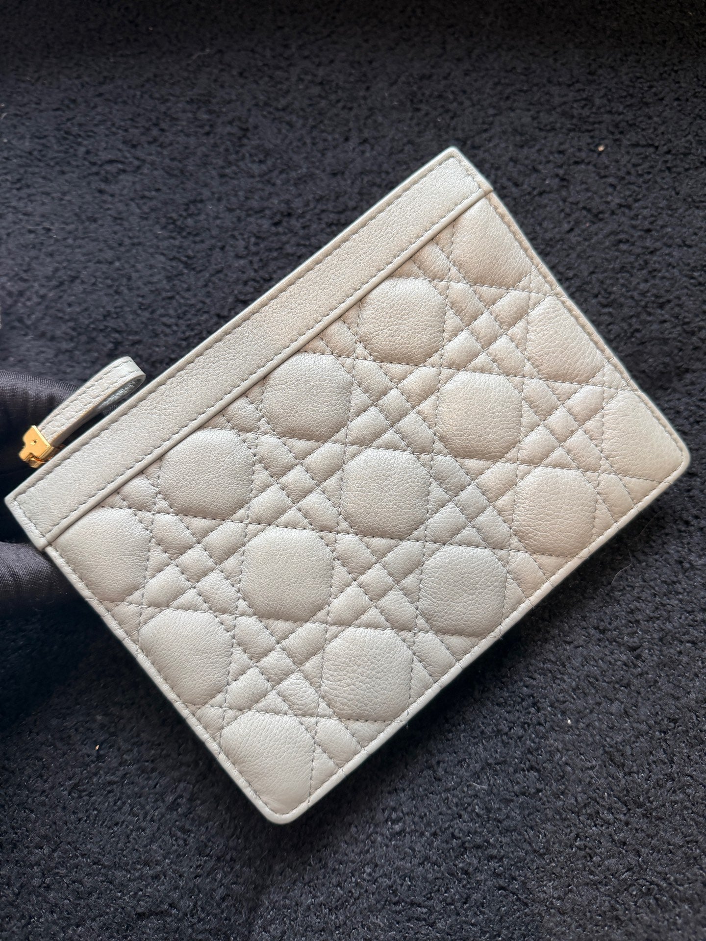 Dior - Caro Chain Pouch - Grained calfskin leather - Cloud Mist Blue with Gold-Tone Hardware - (mini)