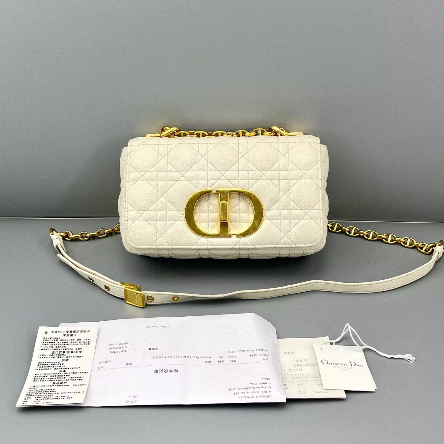 Dior - Caro Mini - Grained leather - White - (mini)