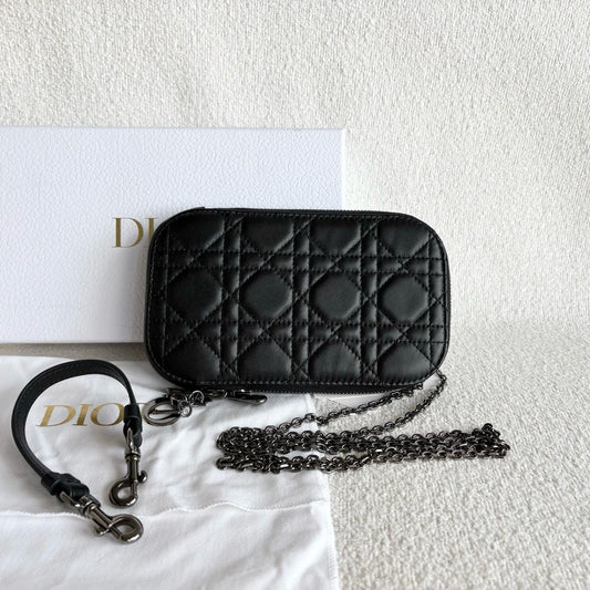 Dior - Caro Phone Pouch - Lambskin leather - Black - (mini)