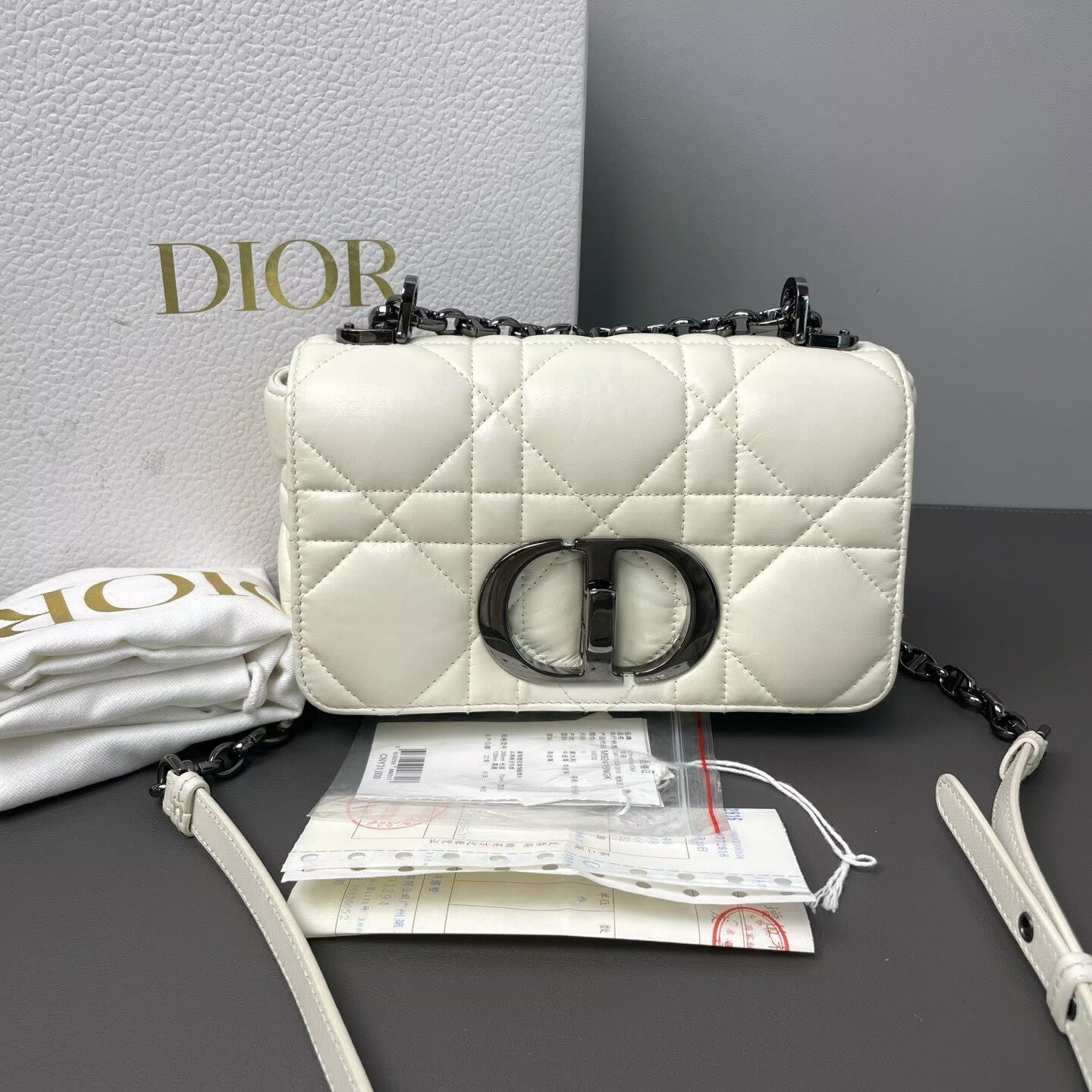 Dior - Caro Small Chain Puff Bag - Leather - White - (small)