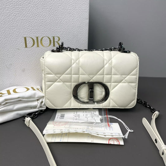 Dior - Caro Small Chain Puff Bag - Leather - White - (small)