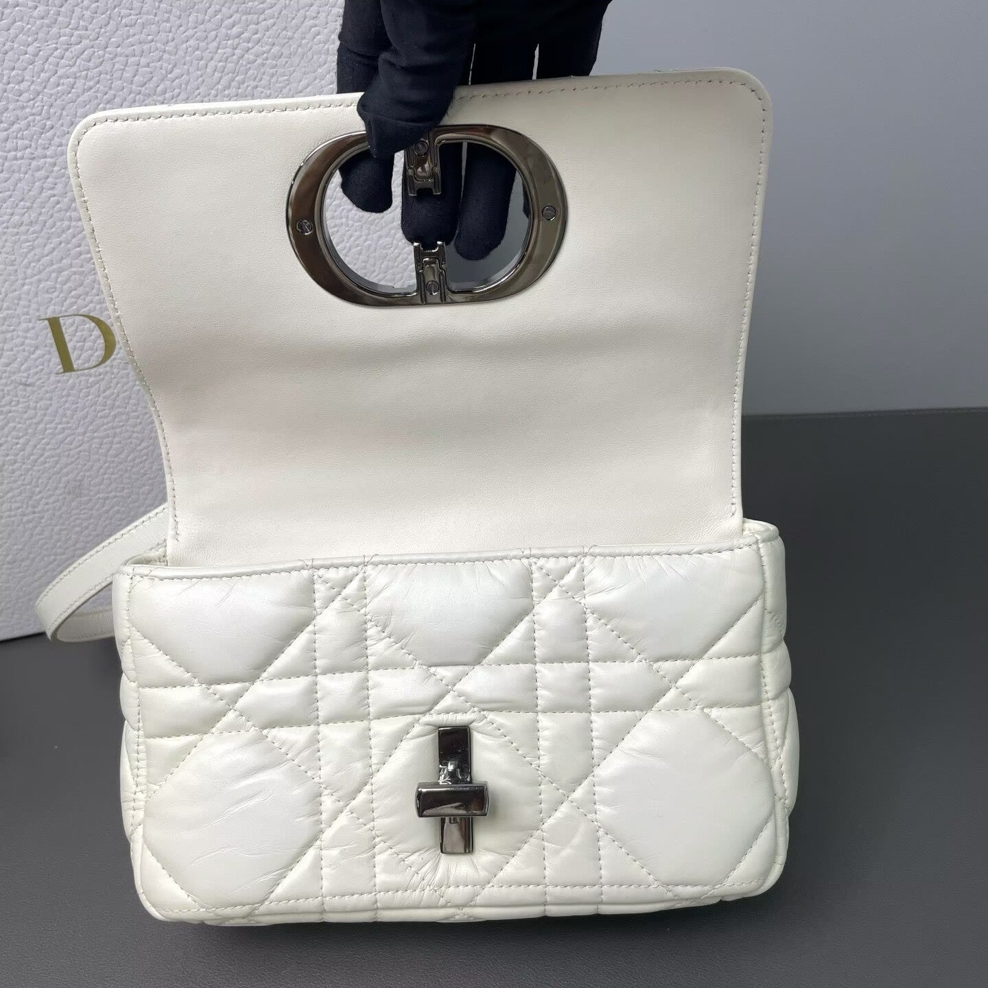 Dior - Caro Small Chain Puff Bag - Leather - White - (small)