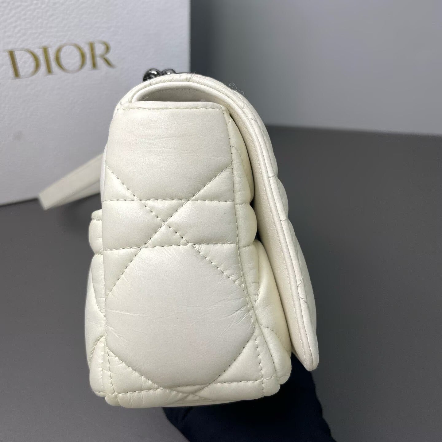 Dior - Caro Small Chain Puff Bag - Leather - White - (small)