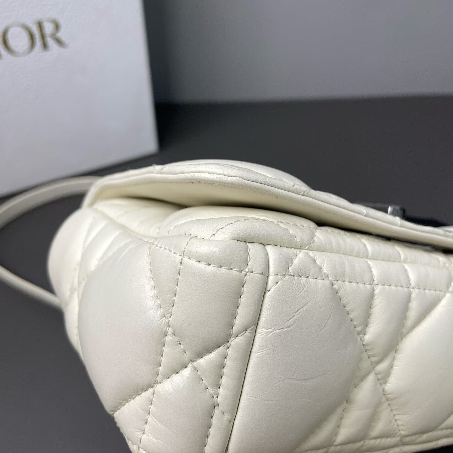 Dior - Caro Small Chain Puff Bag - Leather - White - (small)