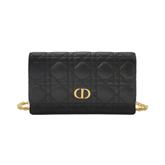 Dior - Caro Wallet on Chain - Grained calfskin leather - Black - (Small)