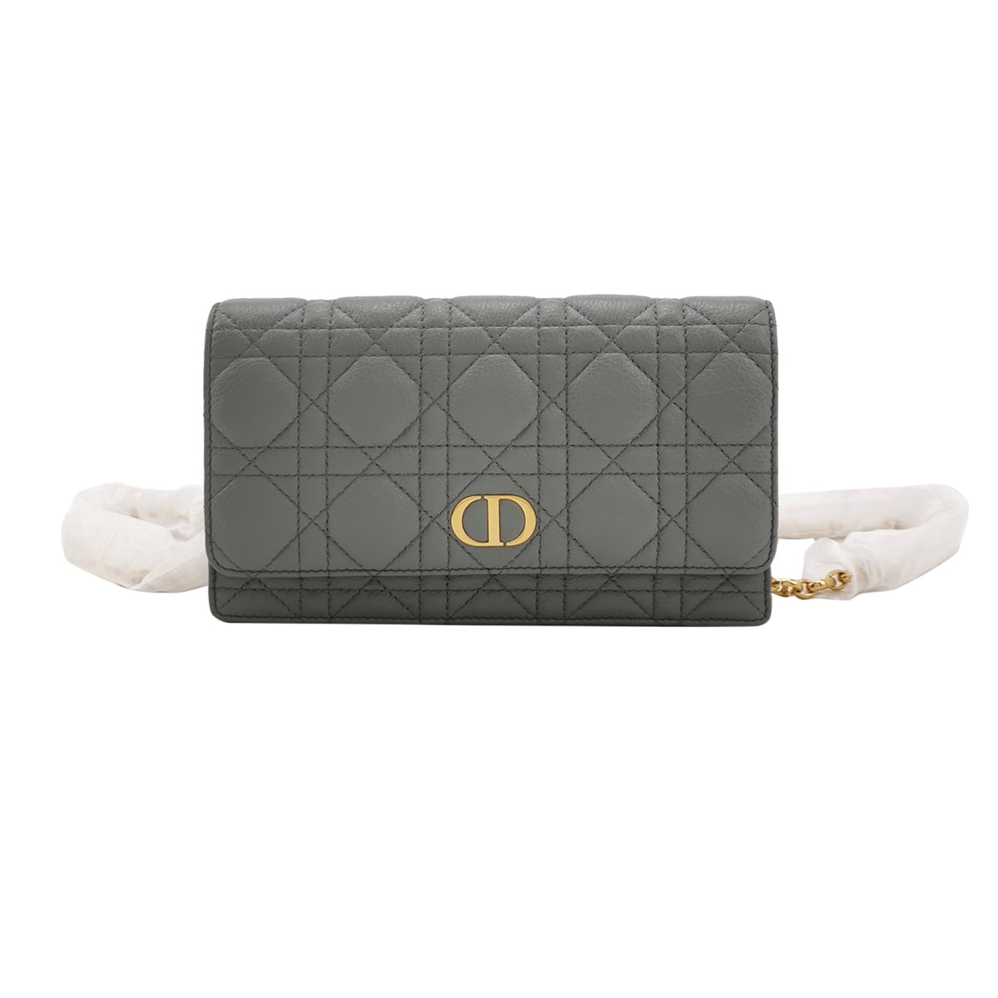 Dior - Caro Wallet on Chain - Grained calfskin leather - Grey - (mini)