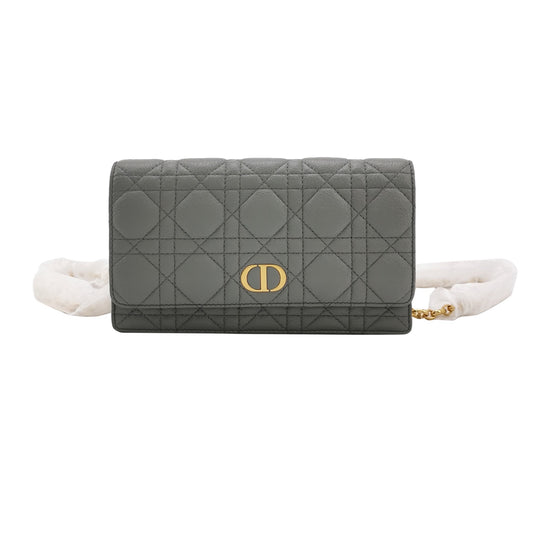 Dior - Caro Wallet on Chain - Grained calfskin leather - Grey - (mini)
