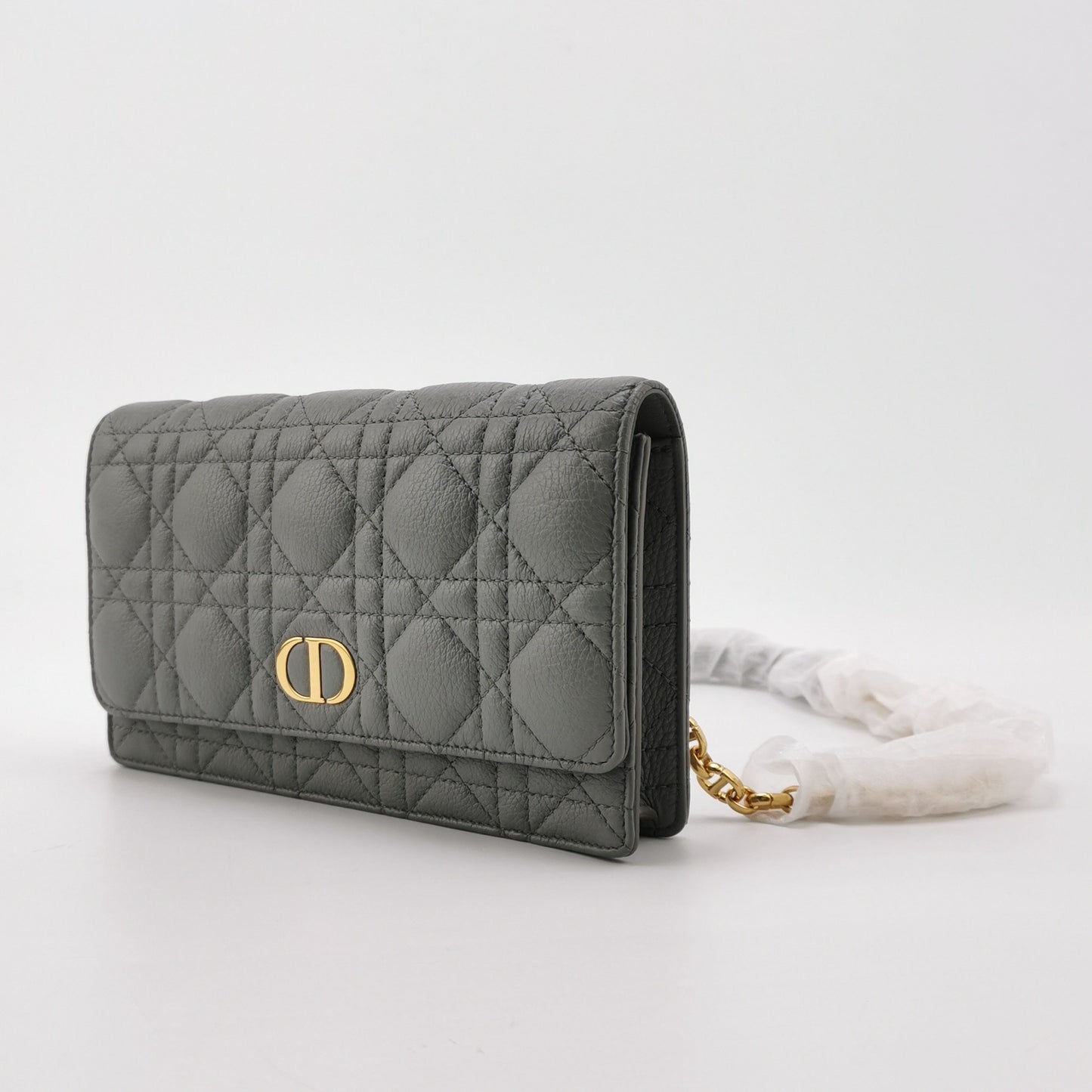 Dior - Caro Wallet on Chain - Grained calfskin leather - Grey - (mini)