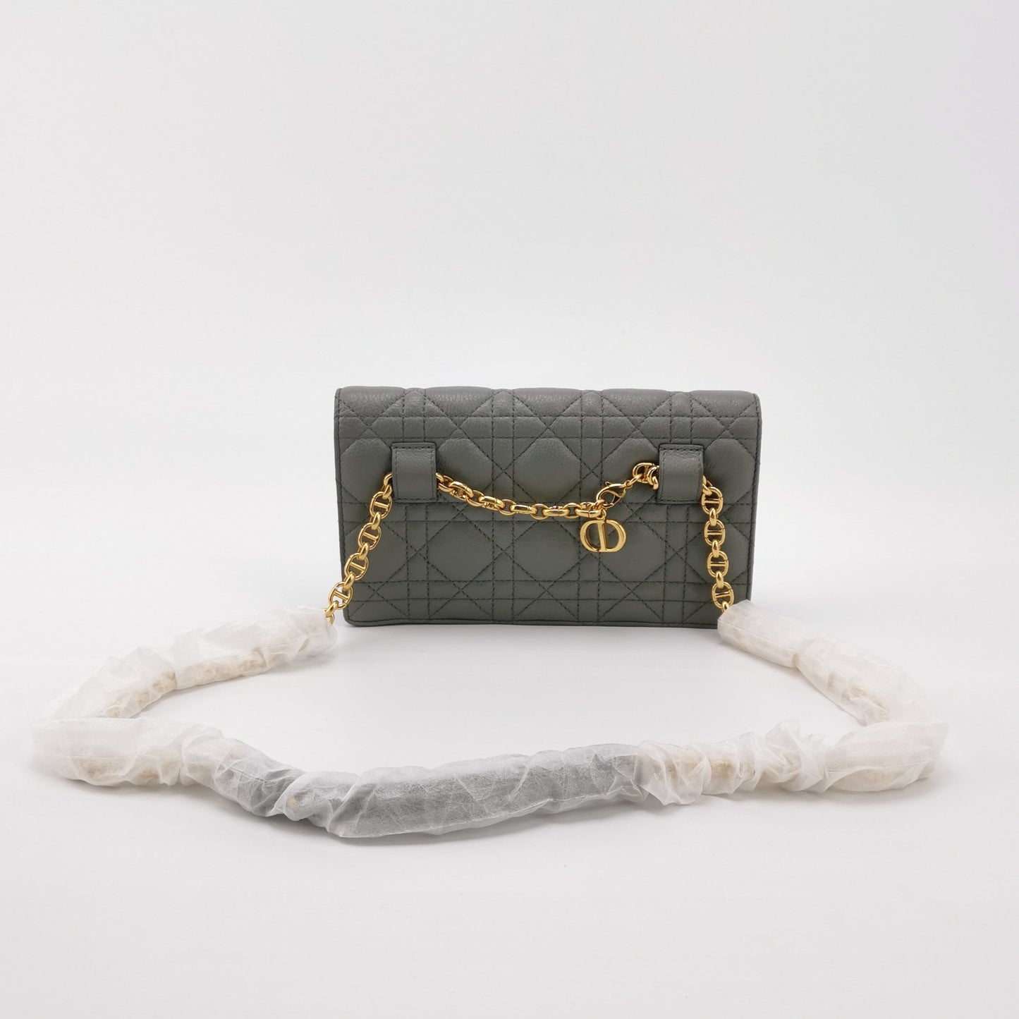 Dior - Caro Wallet on Chain - Grained calfskin leather - Grey - (mini)