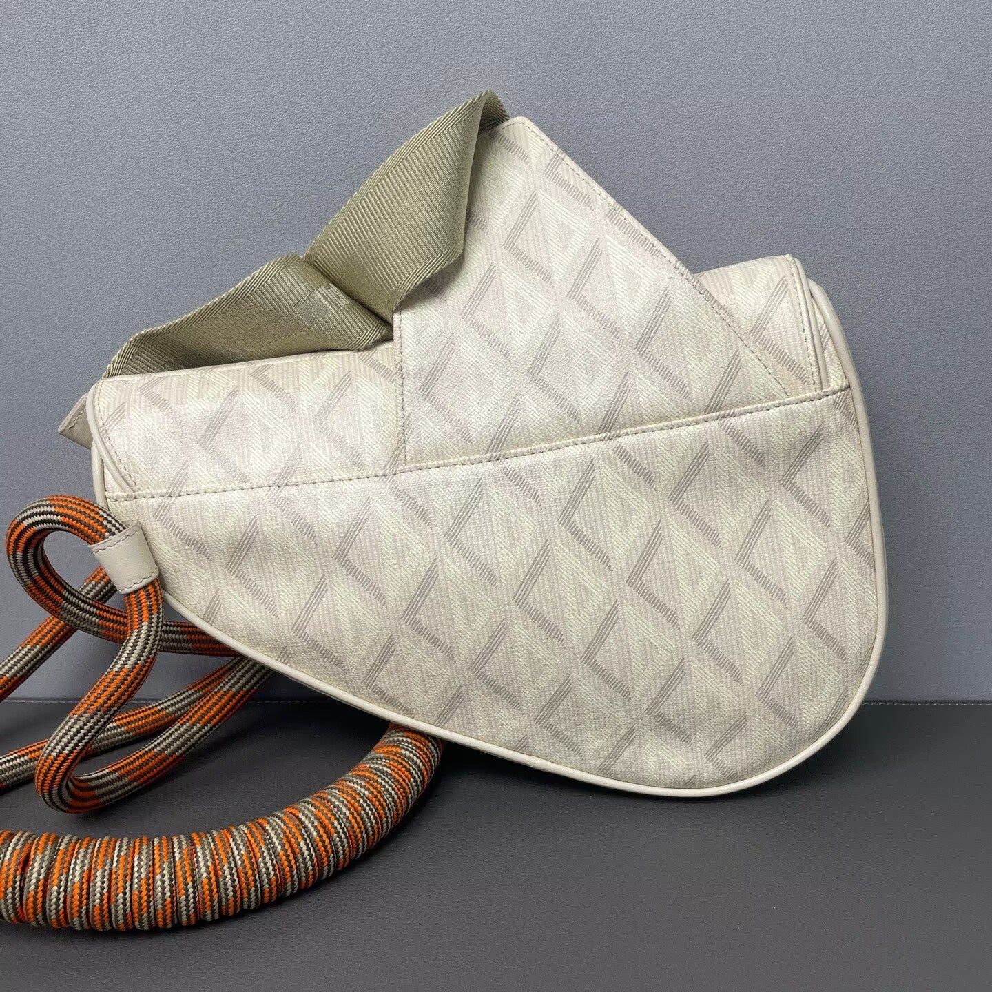 Dior - CD Diamond Nautic Saddle Bag - CD Diamond canvas with leather trim and braided rope strap - Beige with Orange accents - (small)