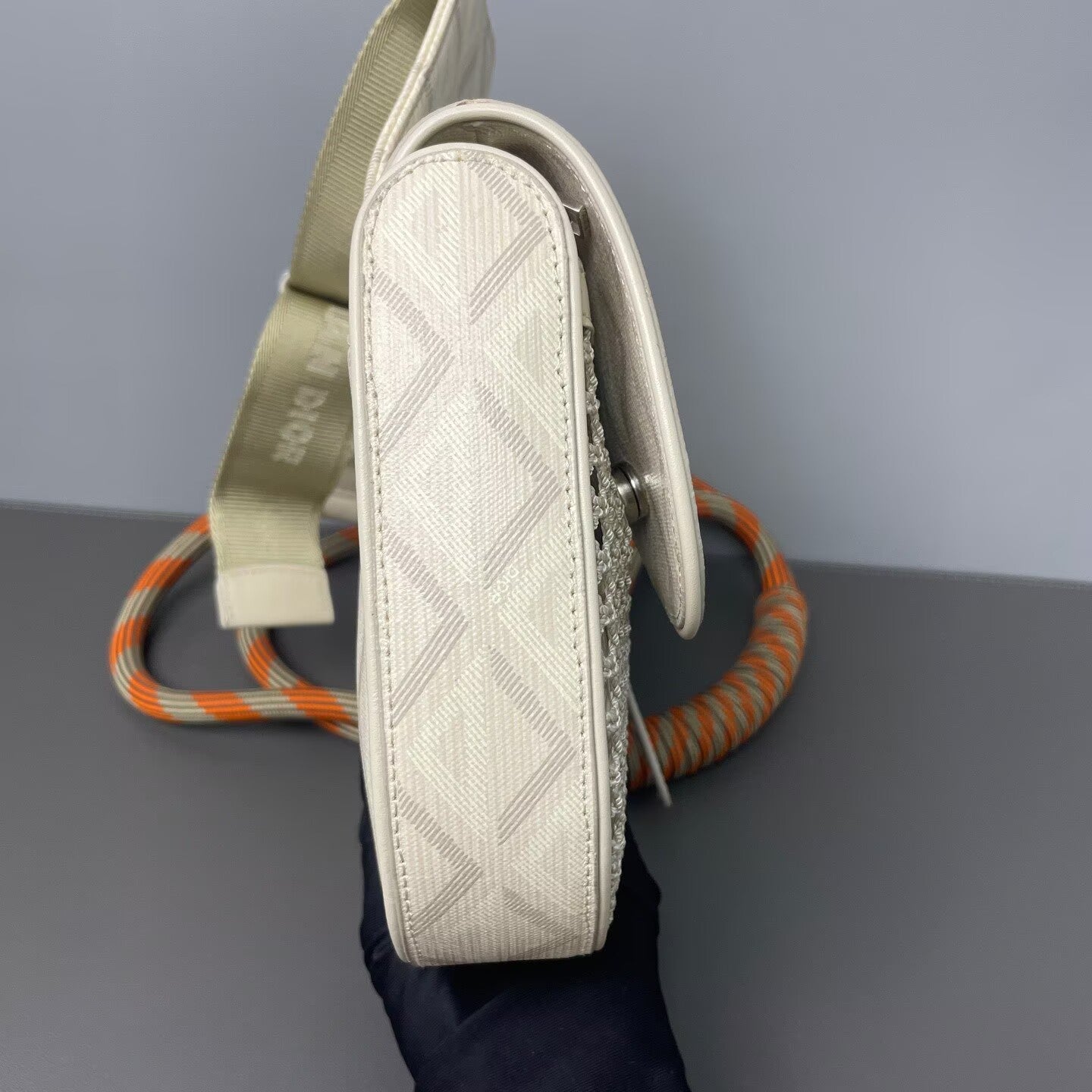 Dior - CD Diamond Nautic Saddle Bag - CD Diamond canvas with leather trim and braided rope strap - Beige with Orange accents - (small)