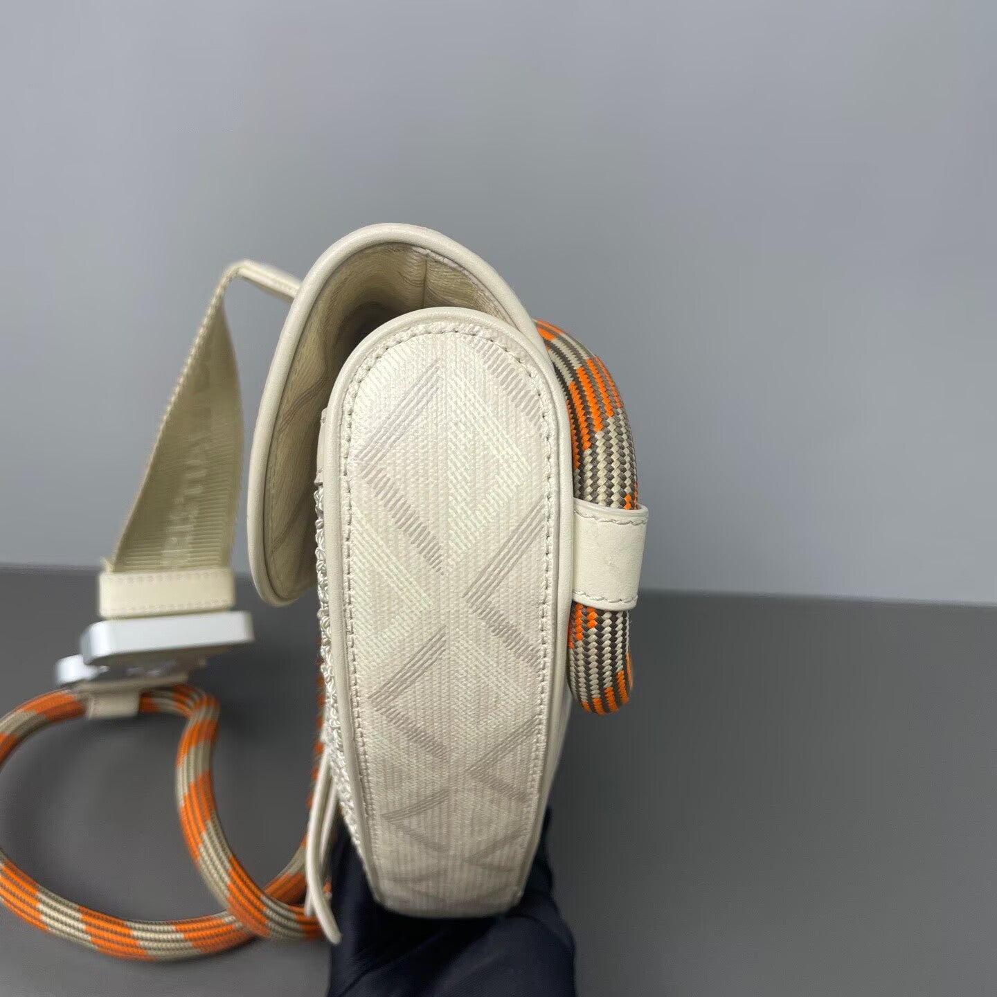 Dior - CD Diamond Nautic Saddle Bag - CD Diamond canvas with leather trim and braided rope strap - Beige with Orange accents - (small)